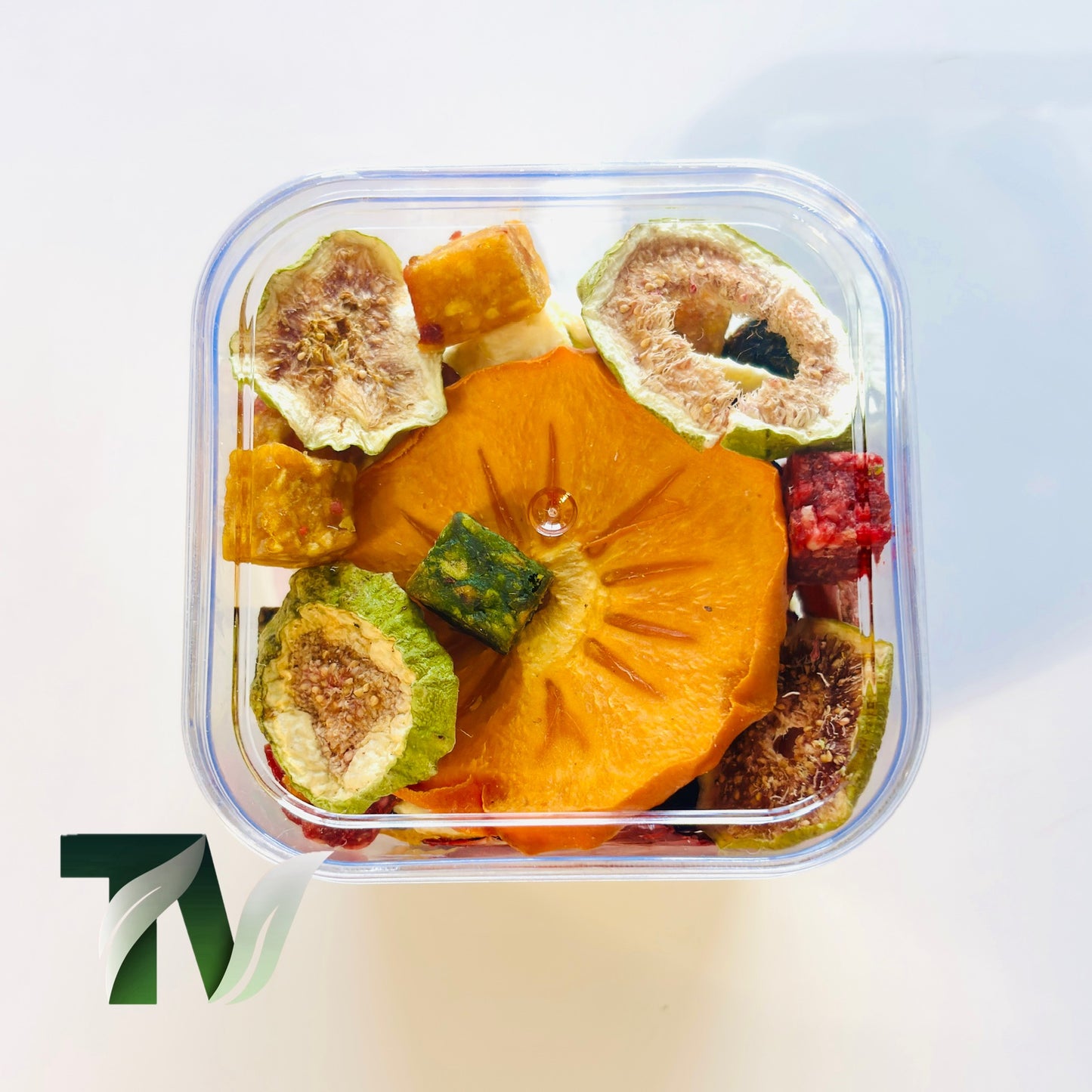 Elegant clear cup filled with gourmet dried fruits, perfect healthy and vegan edible gift box.