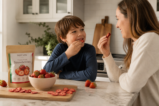 Healthy snacks instead of candy for kids with Tasty Vita Apricot Fruit Roll in a Canadian kitchen