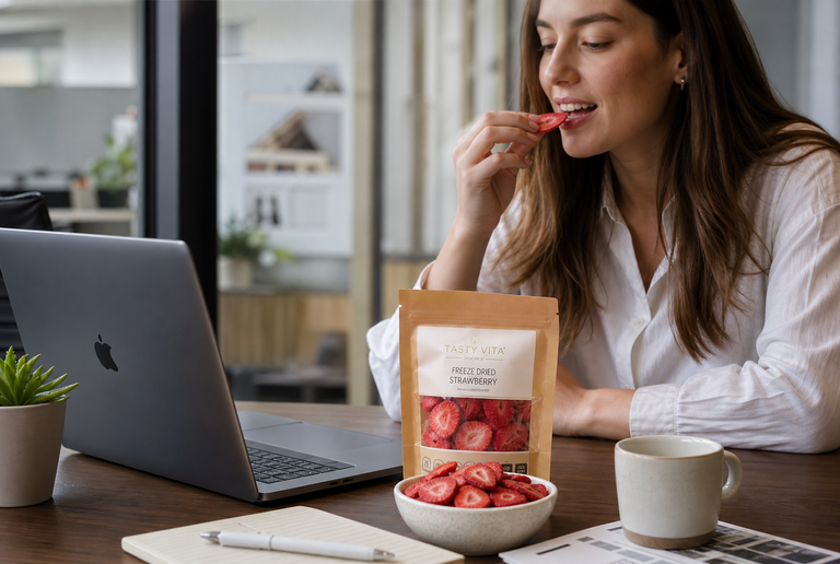 Healthy vegan snacks for work and school with dried fruits, freeze-dried fruits, Lavashak, and vegetable chips