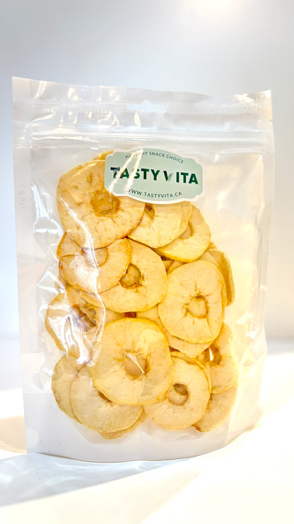 Natural Dried Apples, no-sugar healthy fruit snack, vegan/vegetarian tasty treat, additive-free dehydrated foods in Canada & the US. Tasty Vita store
