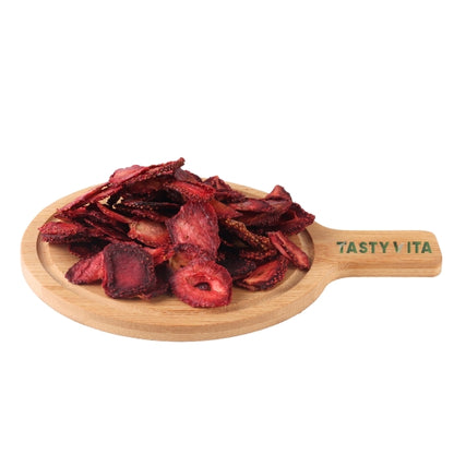natural dried strawberry, no sugar, healthy, delicious fruit snack, vegan, vegetarian, delivery across Canada & United States, Tasty Vita dehydrated fruit snacks shop in Vancouver