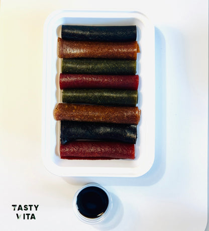 Assorted Rolled Fruit Leather with Lavashak Sauce