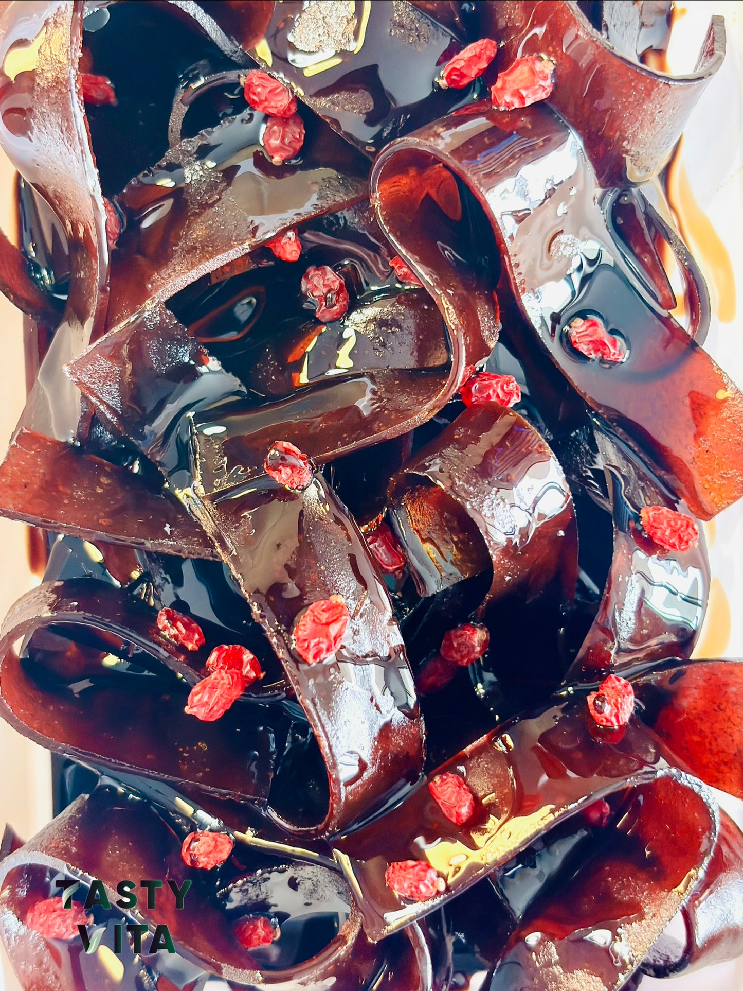 Pomegranate Sauce-Dipped Fruit Leather Strips