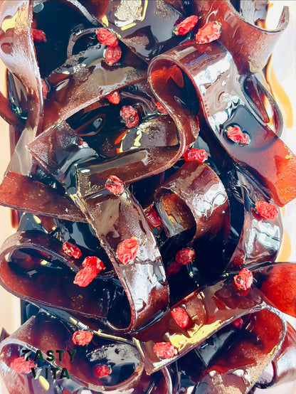 Pomegranate Sauce-Dipped Fruit Leather Strips