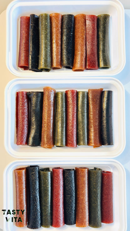 Assorted Rolled Fruit Leather with Lavashak Sauce