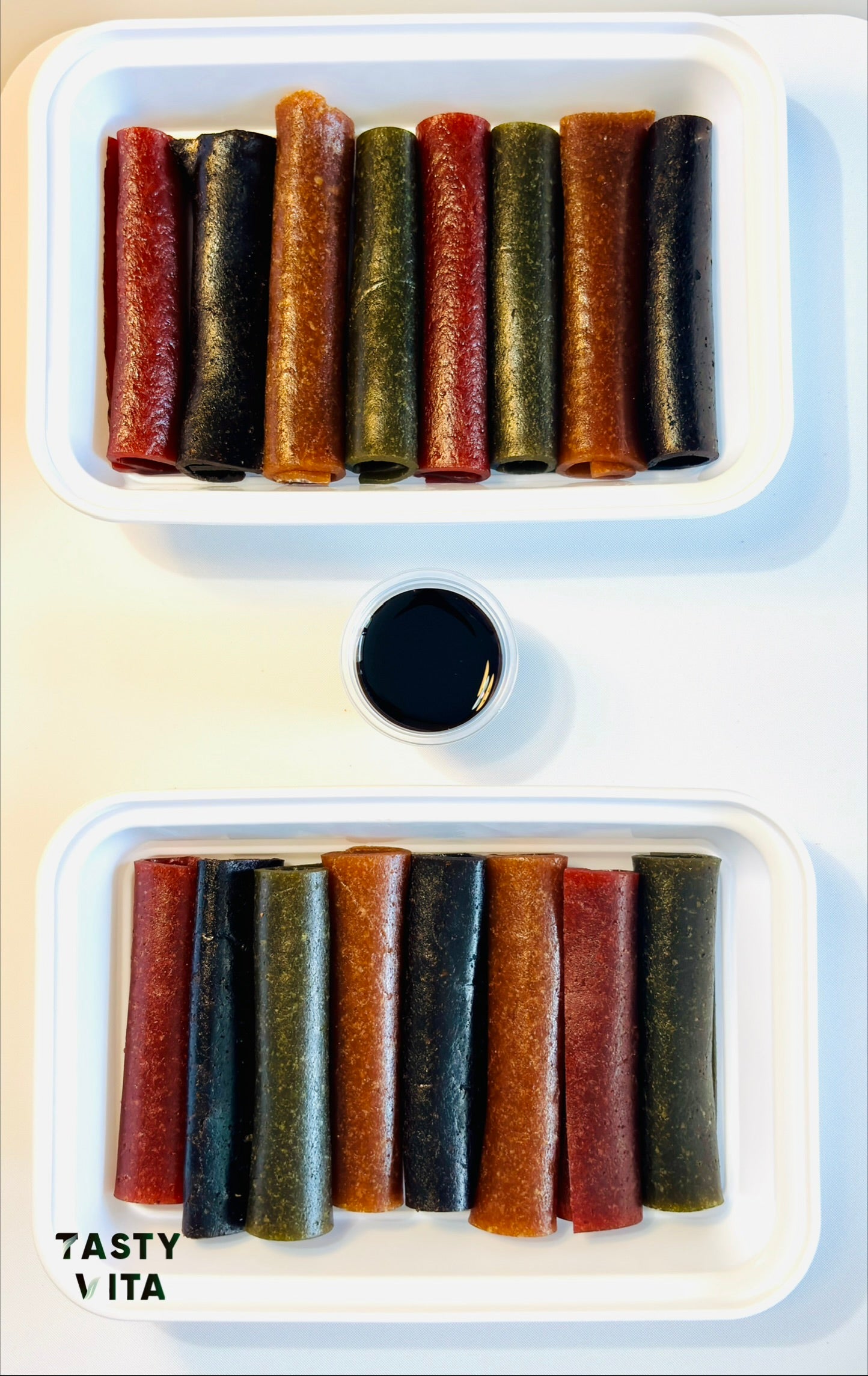 Assorted Rolled Fruit Leather with Lavashak Sauce