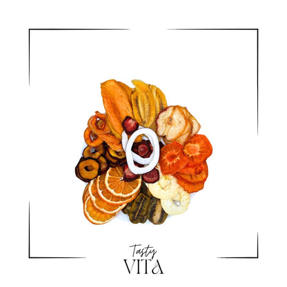 Persian dried fruits, natural fruit snack, Tasty Vita in Canada & United States, Vegan, Vegetarian, dehydrated food. coconut, orange, apple, kiwi, peach