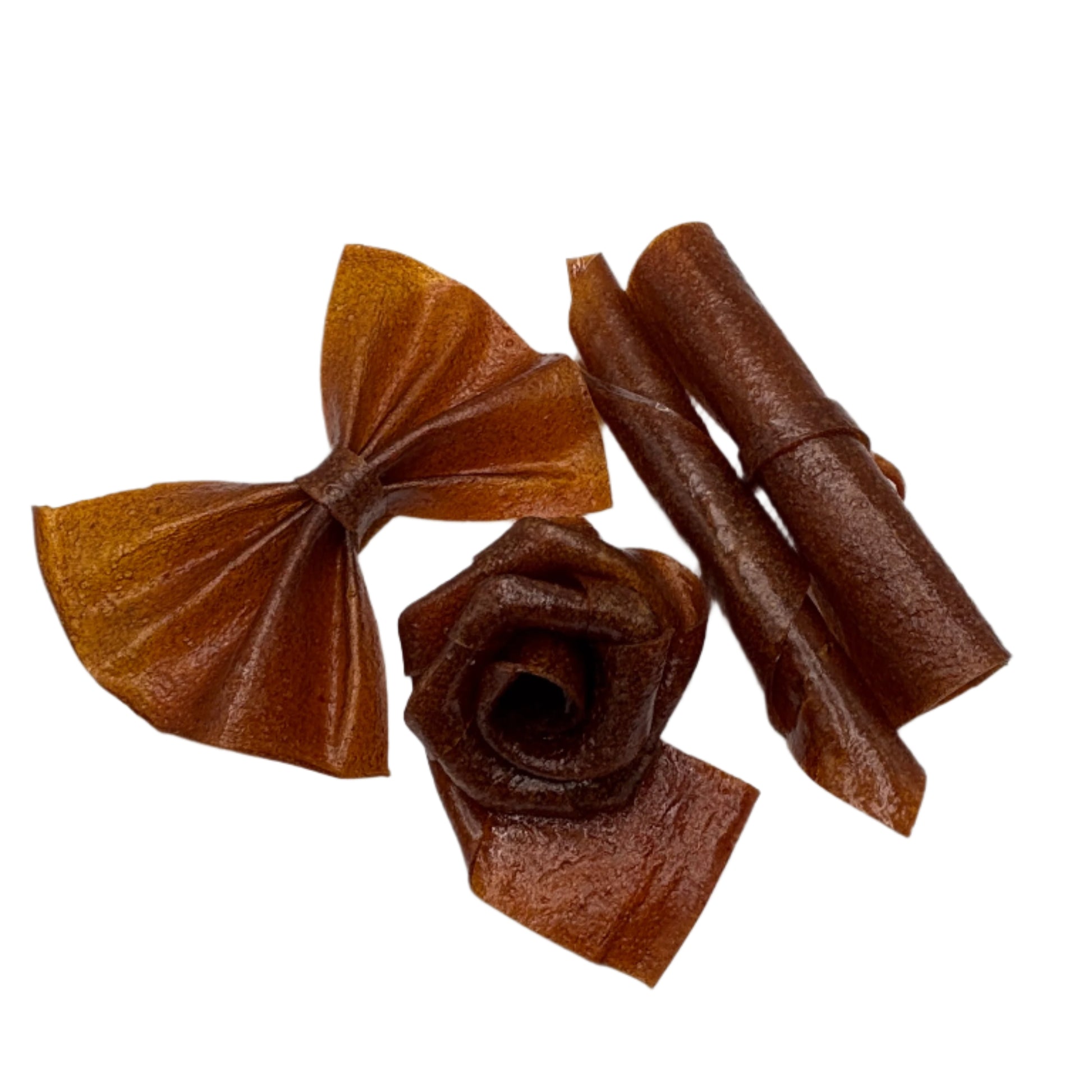 Sour wild plum fruit leather roll (Aloocheh Jangali Lavashak) on white background