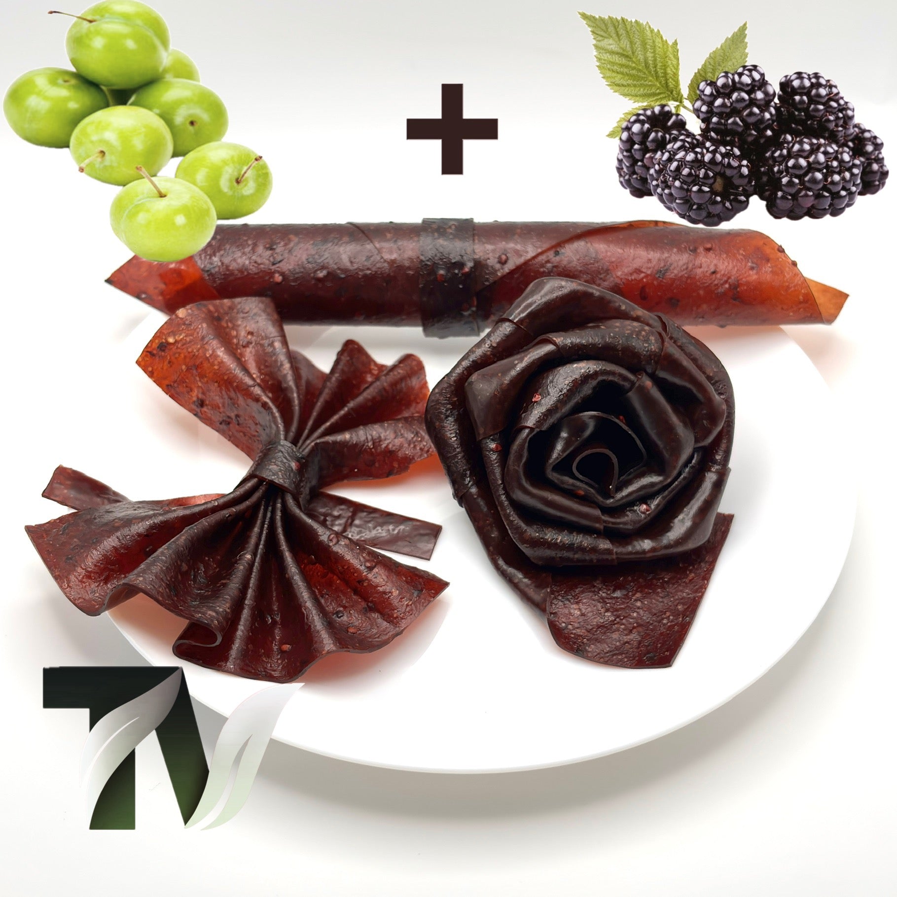 Sour Persian Lavashak with mix of green plum and blackberry on plate