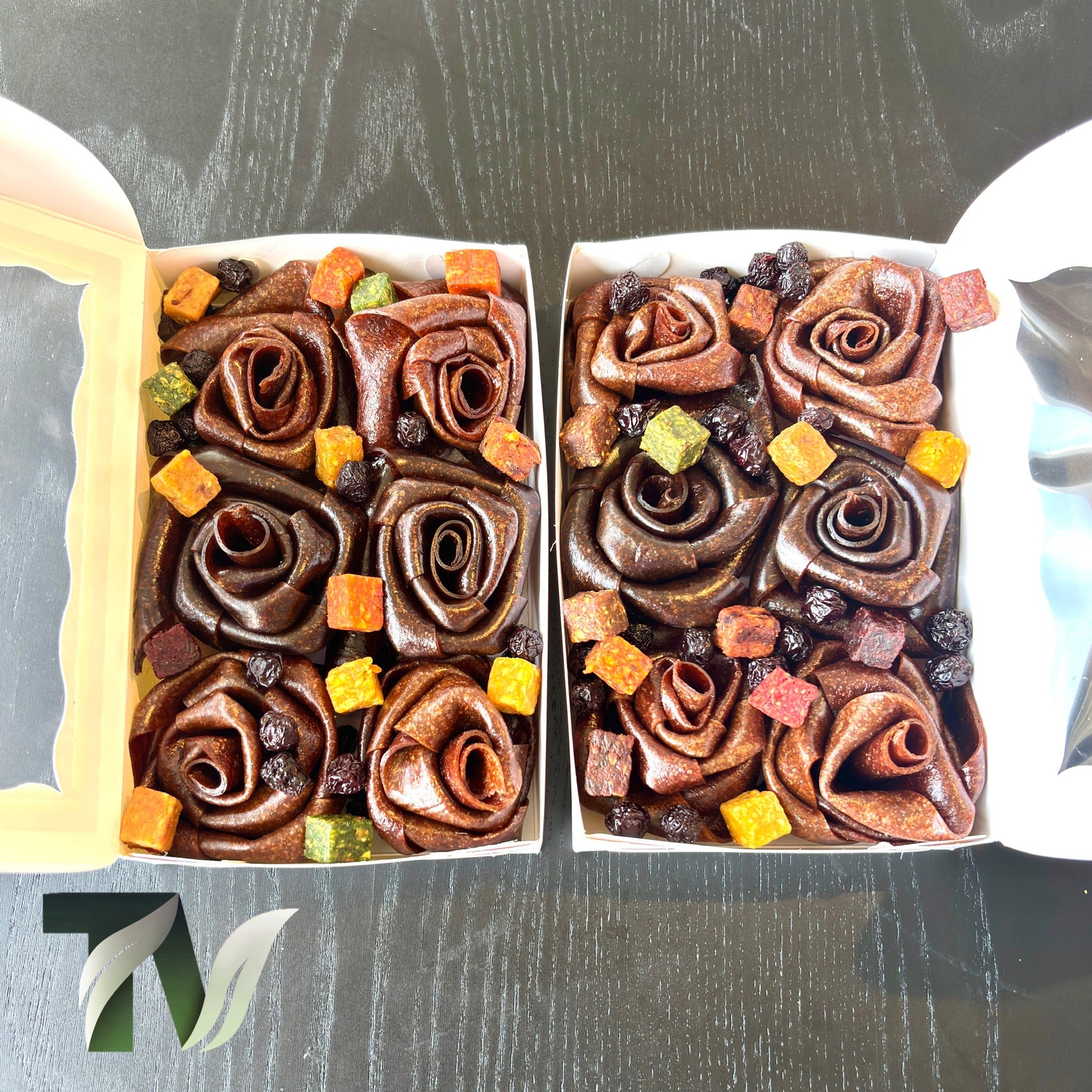 Persian Lavashak (Fruit leather) fgift box, rose shaped design by Tasty Vita fruit snack shop, cube fruits, dried sour cherry, chewy fruit product, healthy gift for birthday, holiday, christmas, and any occasions 