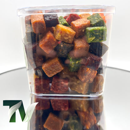 Delicious cube-sliced dried fruits in a transparent gift cup. Includes fig, kiwi, pear, apple, banana, peach & more. Ships to Canada & the US. vegan, vegetarian, fruit chip, natural healthy snack, Persian delight