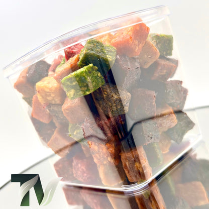 Delicious cube-sliced dried fruits in a transparent gift cup. Includes fig, kiwi, pear, apple, banana, peach & more. Ships to Canada & the US. vegan, vegetarian, fruit chip, natural healthy snack, Persian delight