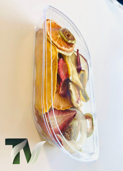 Beautiful dried fruit gift pack in transparent trapezoid container — gourmet, natural, and ready to gift.