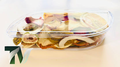 Beautiful dried fruit gift pack in transparent trapezoid container — gourmet, natural, and ready to gift.