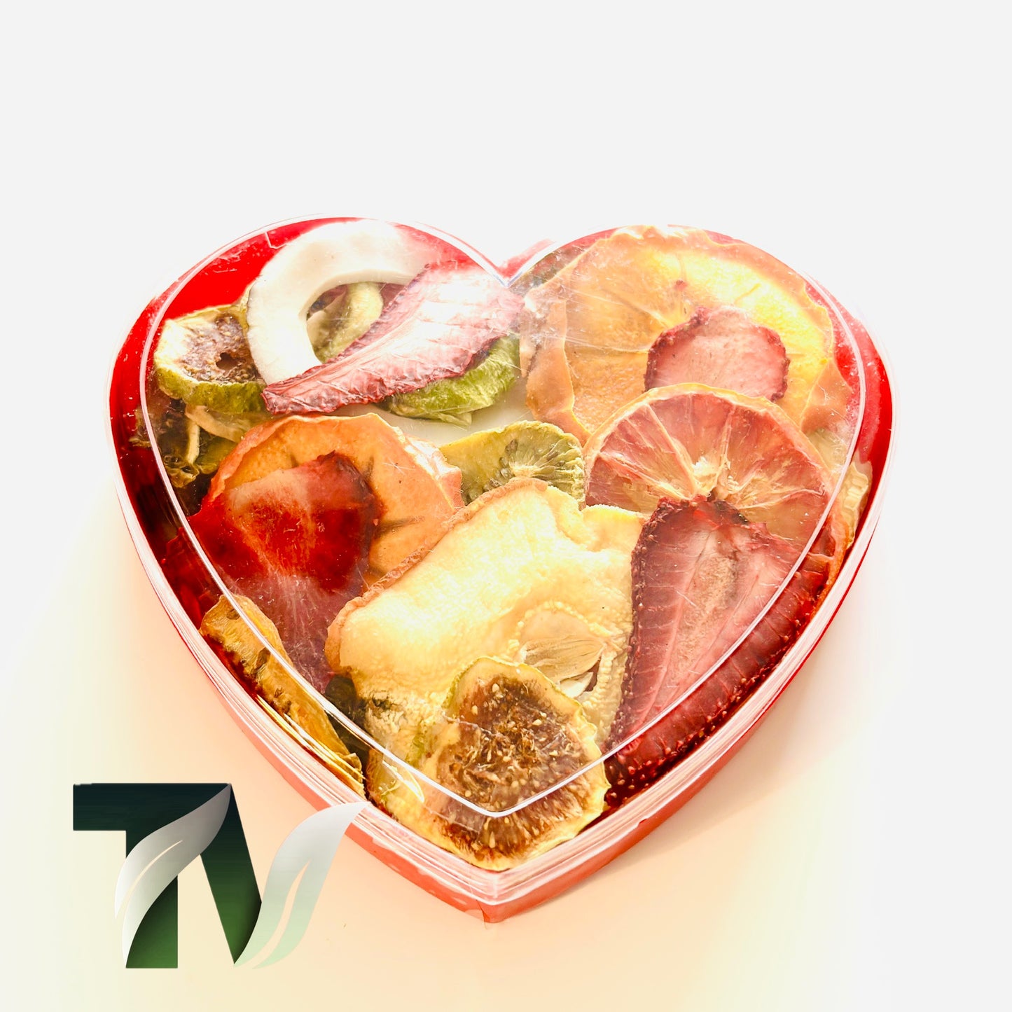 Vegan dried fruit heart box — elegant edible gift idea for birthdays, Christmas, or Valentine’s Day.