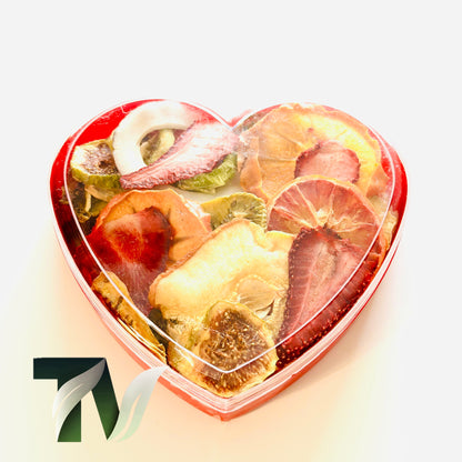 Vegan dried fruit heart box — elegant edible gift idea for birthdays, Christmas, or Valentine’s Day.