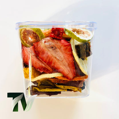 Healthy dried fruit mix in a clear crystal cup, ideal vegan gift for Christmas, Valentine’s, or special occasions.