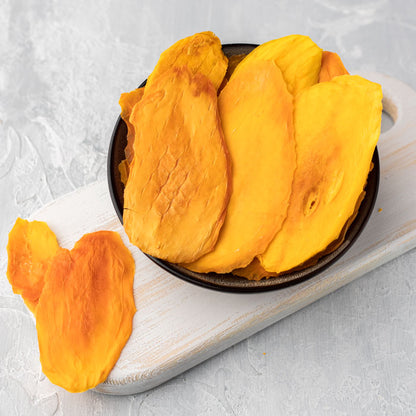 natural dried mangoes, no sugar, additive-free, mango snack, dry fruits, healthy treat for vegan/vegetarian, delivery across Canada and the US