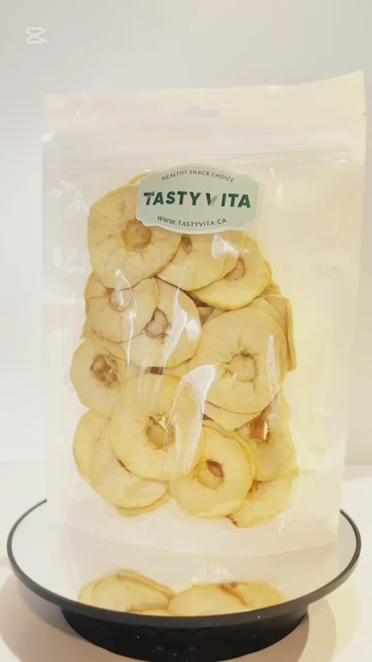 Natural Dried Apples, no-sugar healthy fruit snack, vegan/vegetarian tasty treat, additive-free dehydrated foods in Canada & the US. Tasty Vita store