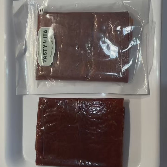 Close-up of 250g homemade Aloocheh Jangali Lavashak