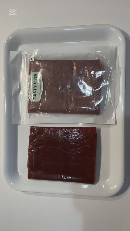 Close-up of 250g homemade Aloocheh Jangali Lavashak